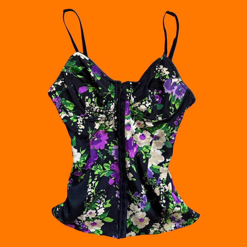 00's vintage floral 100% silk corset bustier y2k tank top MEDIUM